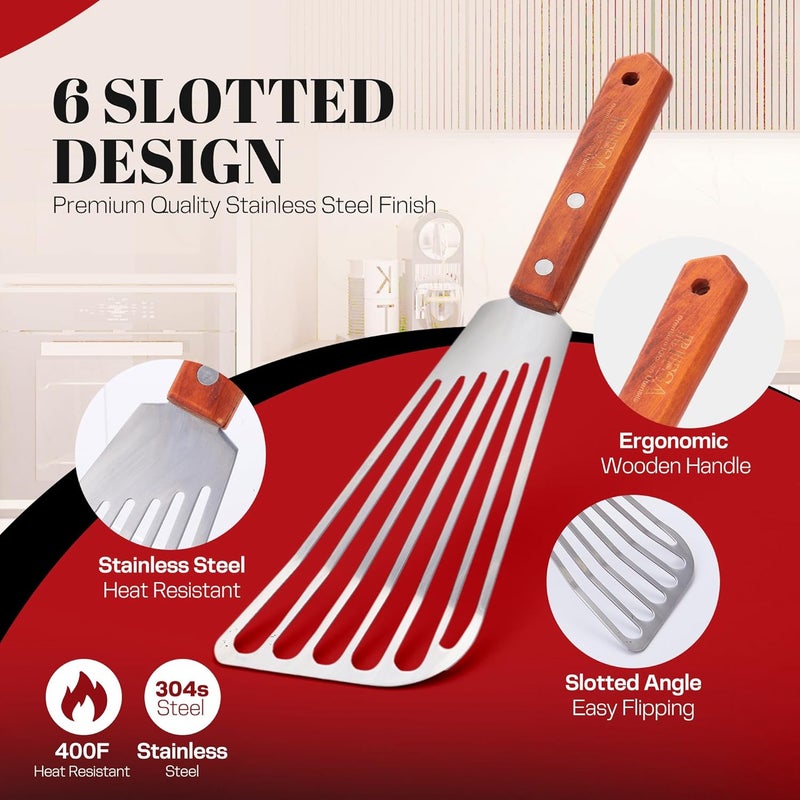 Rifsa 1 Slotted Elegant Silver Fish Turner Spatula - Metal Fish Spatula with 6.5 inch Blade & Ergonomic Wooden Handle - Ideal for Home and Professional Chefs - Image 2